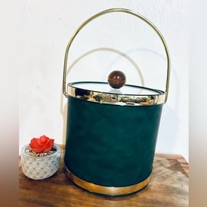 VINTAGE ANTIQUE RETRO ELEGANCE BY KRAFTWARE GREEN GOLD ACCENTS ICE BUCKET